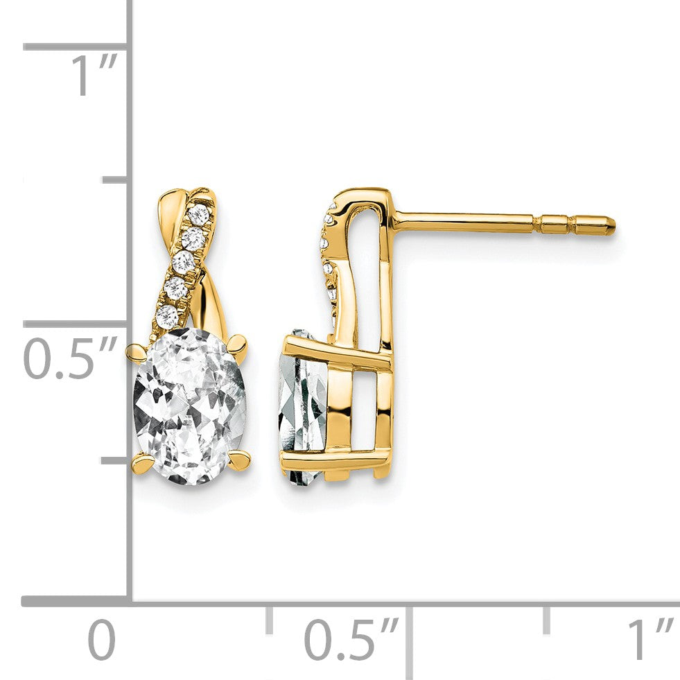 14k 7x5 Oval April/White Topaz and Diamond Post Earrings