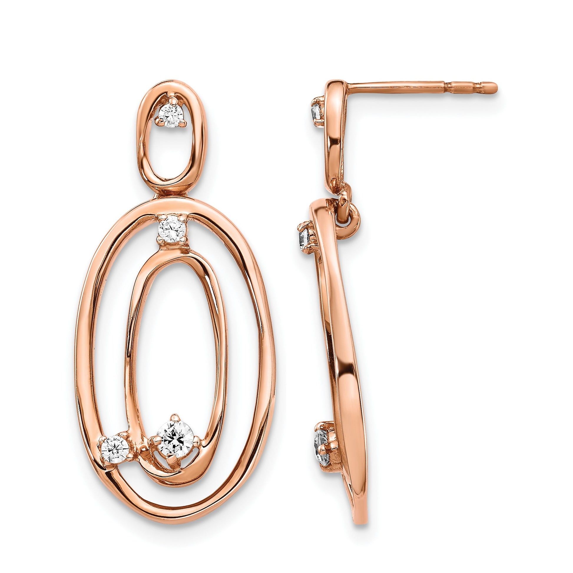 14k Rose Gold 1/5 carat Diamond Oval Dangle Post Earrings