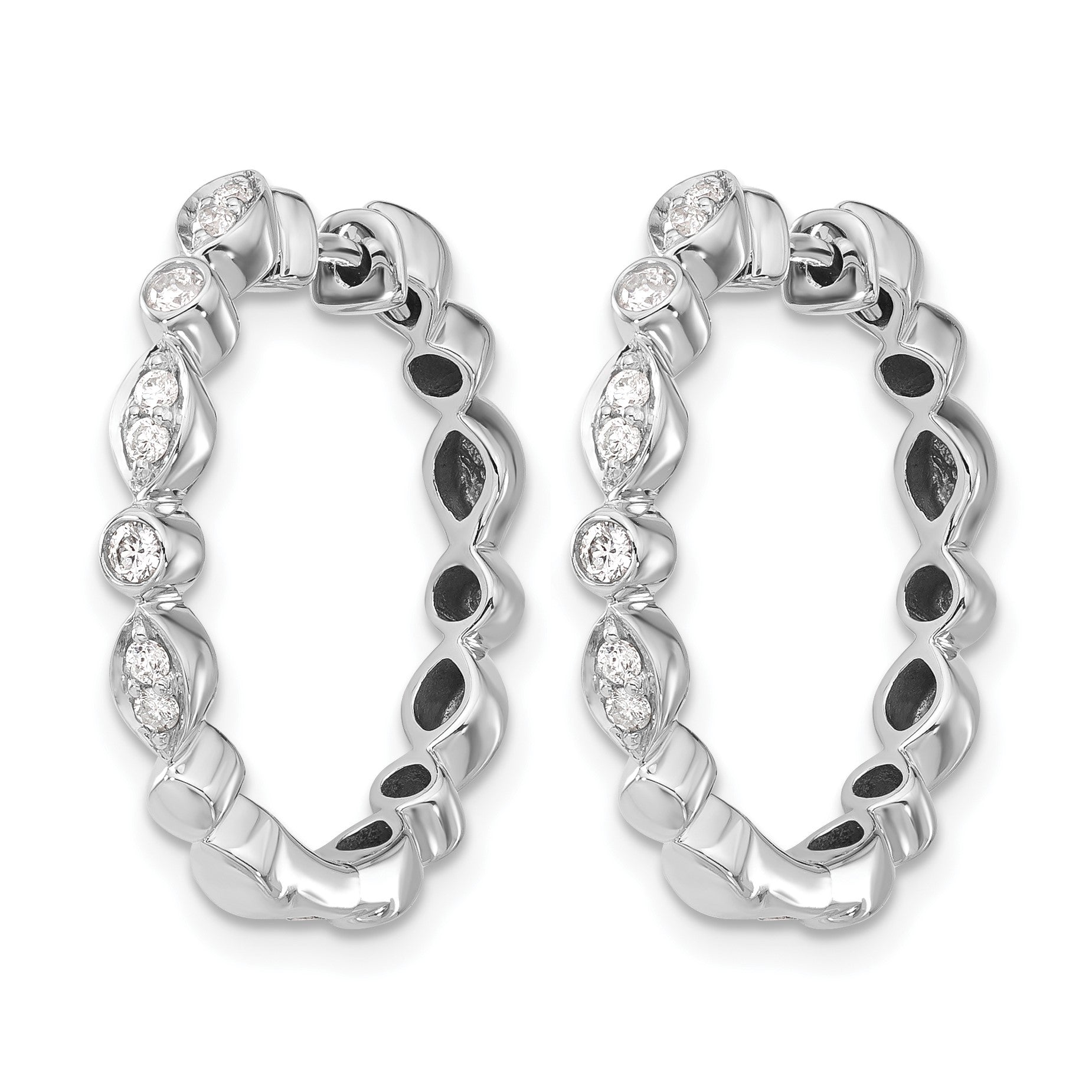 14k White Gold 1/4 carat Diamond Hinged Hoop Earrings