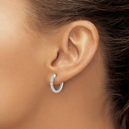 14k White Gold 1/4 carat Diamond Hinged Hoop Earrings