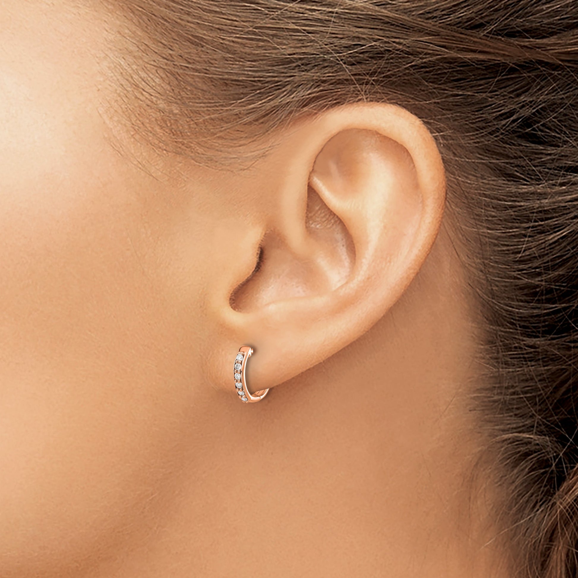 14k Rose Gold 1/8 carat Diamond Hinged Hoop Earrings