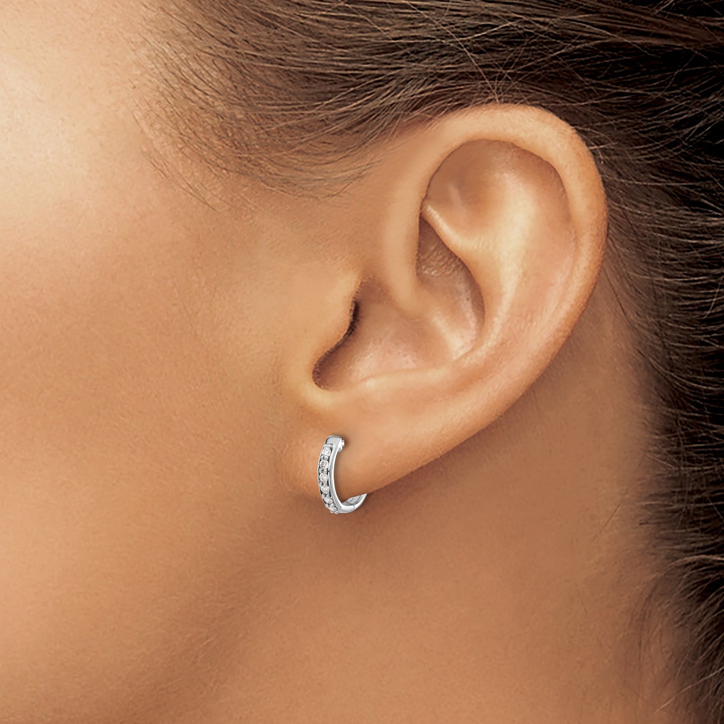14k White Gold 1/8 carat Diamond Hinged Hoop Earrings