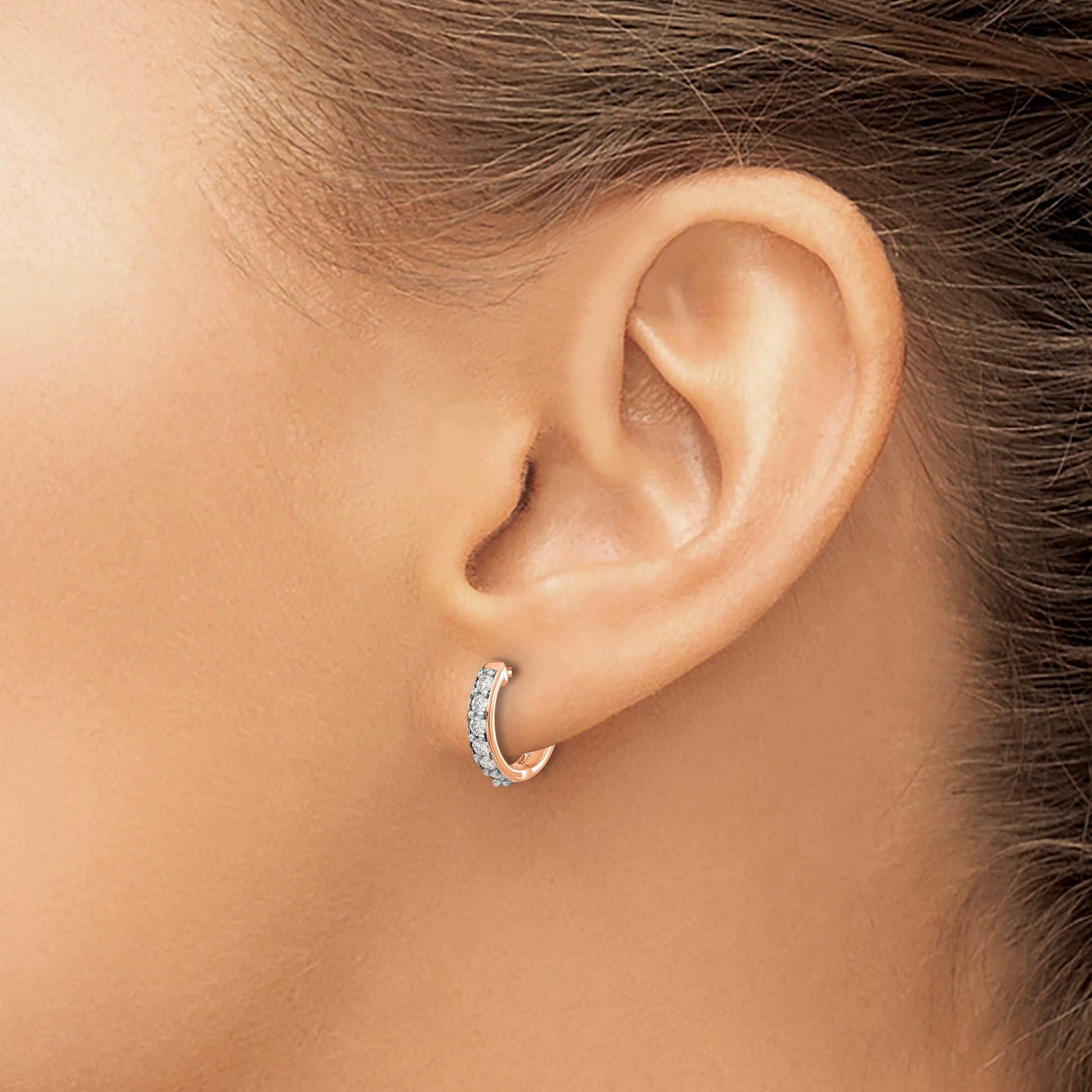 14k Rose Gold 1/4 carat Diamond Hinged Hoop Earrings