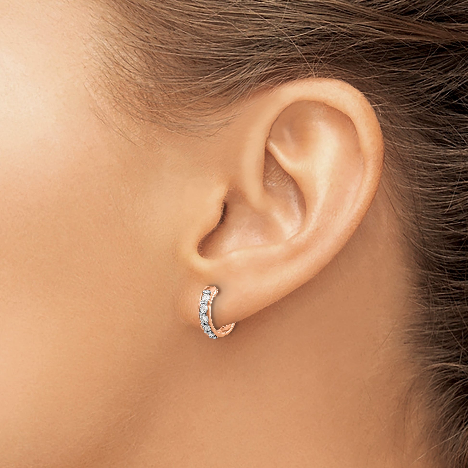 14k Rose Gold 1/3 carat Diamond Hinged Hoop Earrings