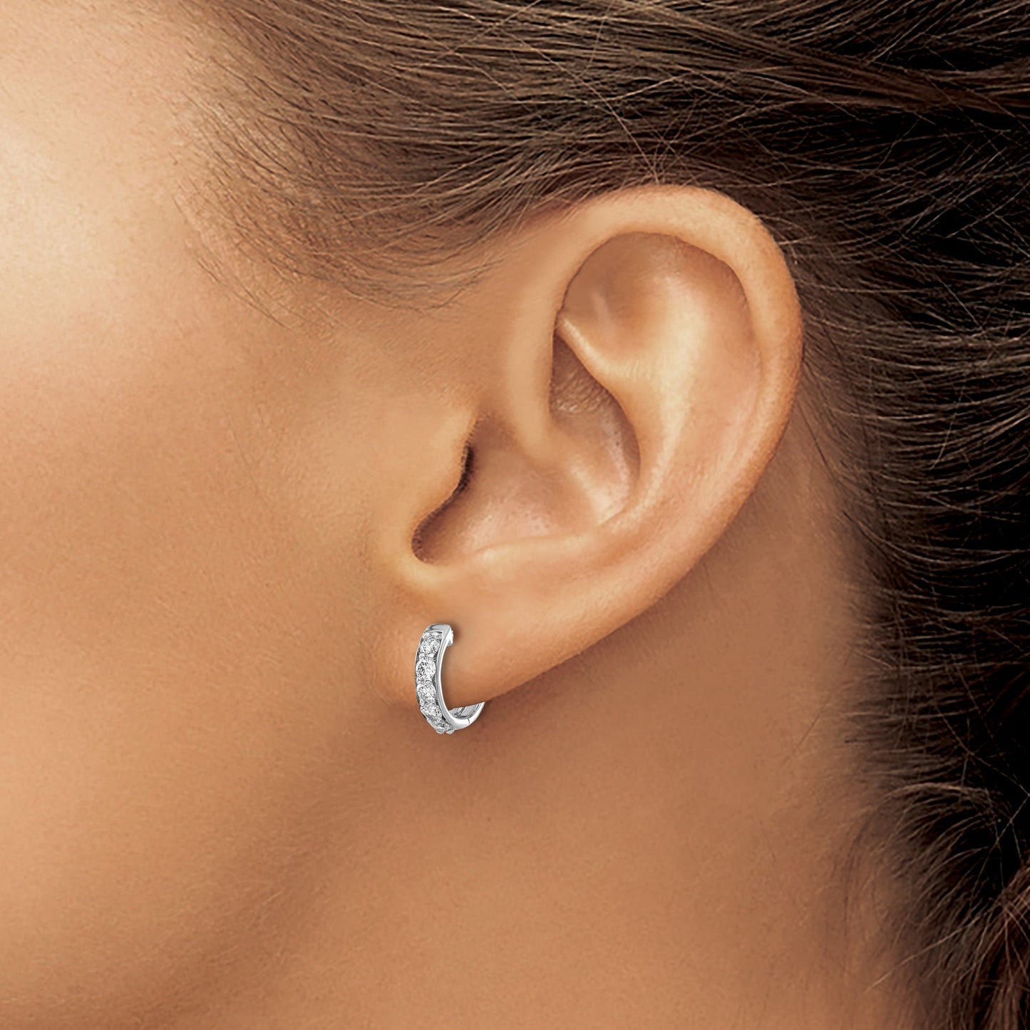 14k White Gold 1/2 carat Diamond Hinged Hoop Earrings