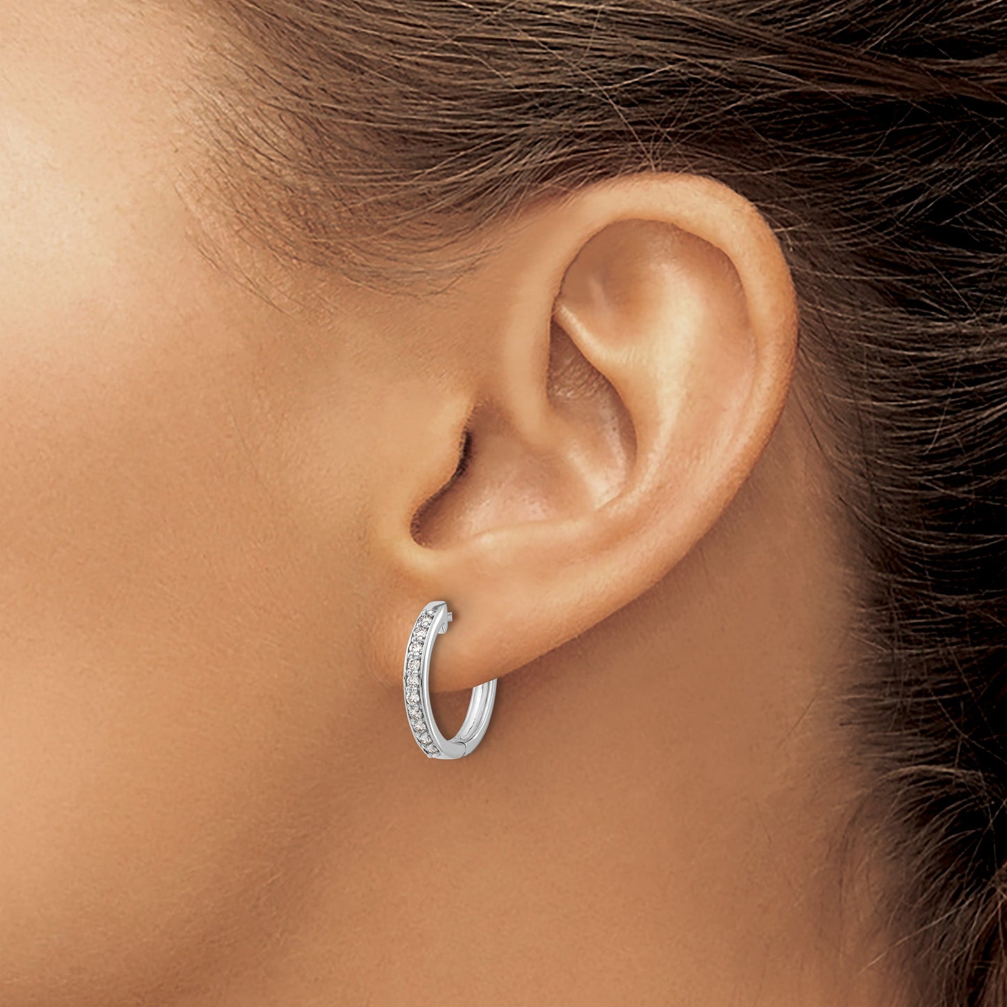 14k White Gold 1/4 carat Diamond Hinged Hoop Earrings