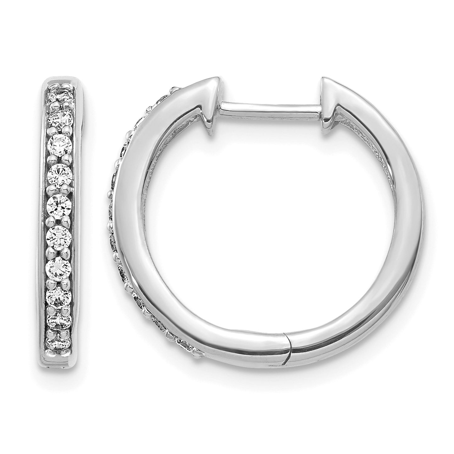14k White Gold 1/4 carat Diamond Hinged Hoop Earrings