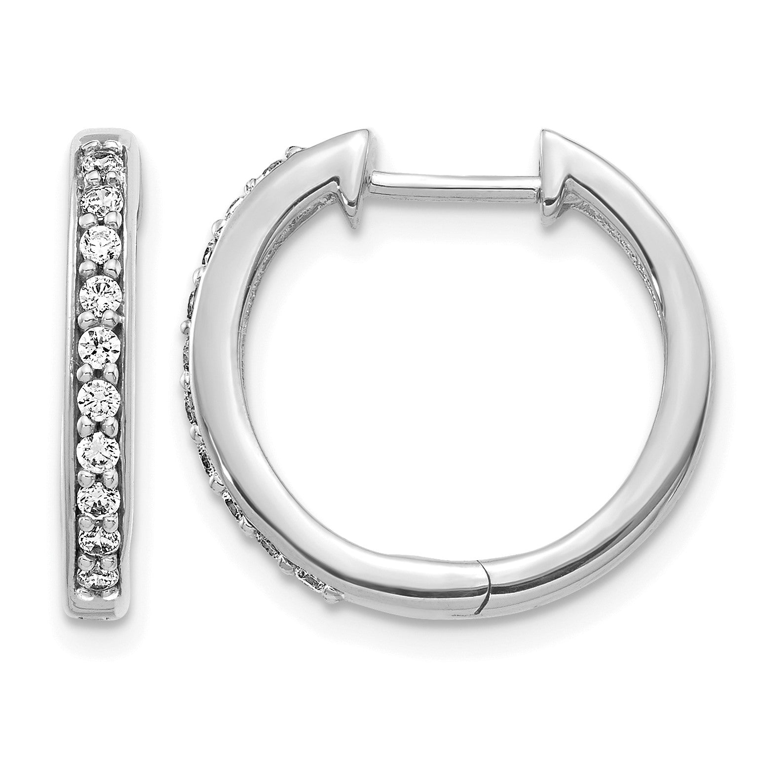 14k White Gold 1/4 carat Diamond Hinged Hoop Earrings