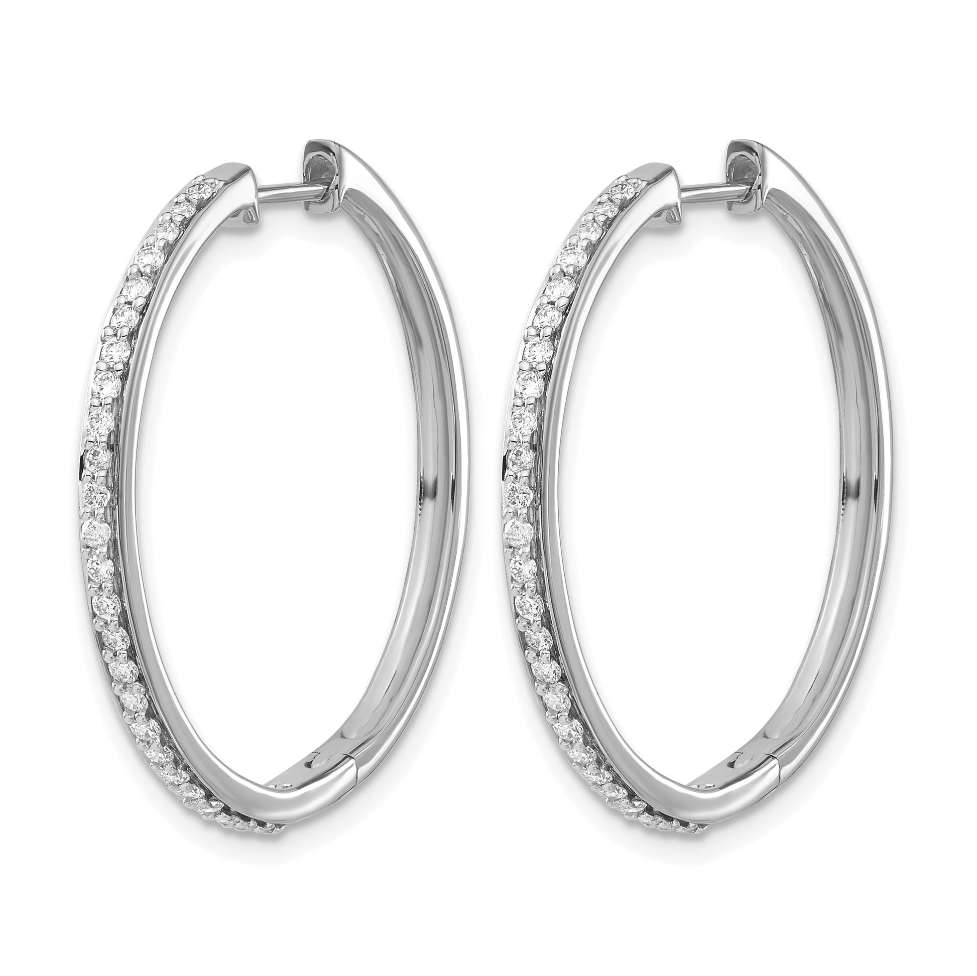 14k White Gold 1/2 carat Diamond Hinged Round Hoop Earrings