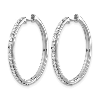 14k White Gold 1/2 carat Diamond Hinged Round Hoop Earrings