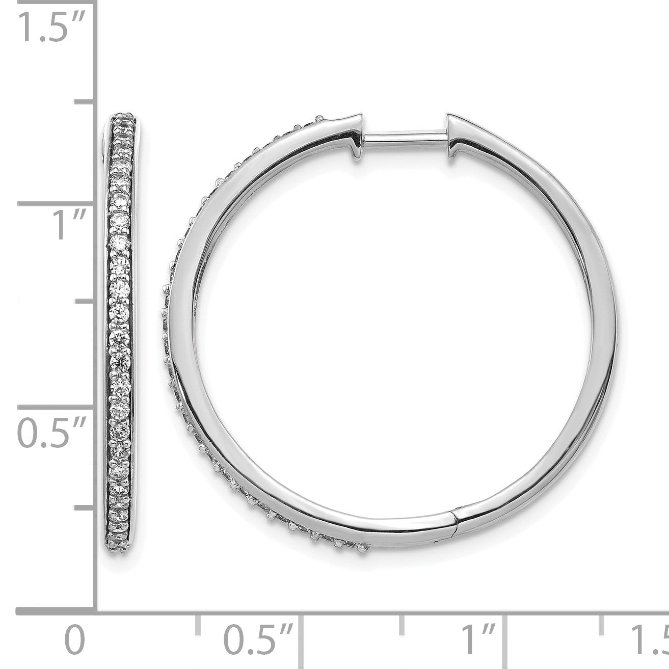 14k White Gold 1/2 carat Diamond Hinged Round Hoop Earrings
