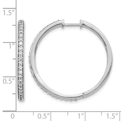 14k White Gold 3/4 carat Diamond Hinged Round Hoop Earrings