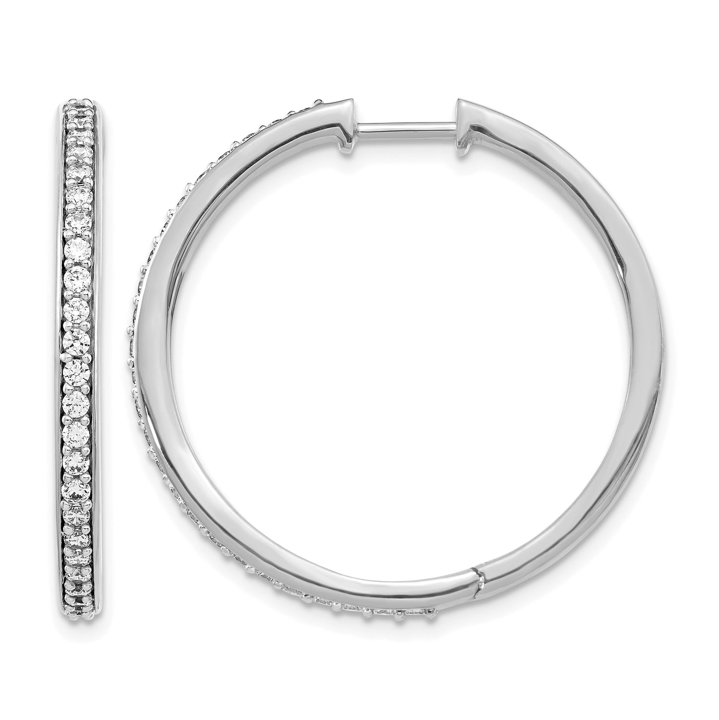 14k White Gold 3/4 carat Diamond Hinged Round Hoop Earrings