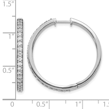 14k White Gold 1 carat Diamond Hinged Round Hoop Earrings