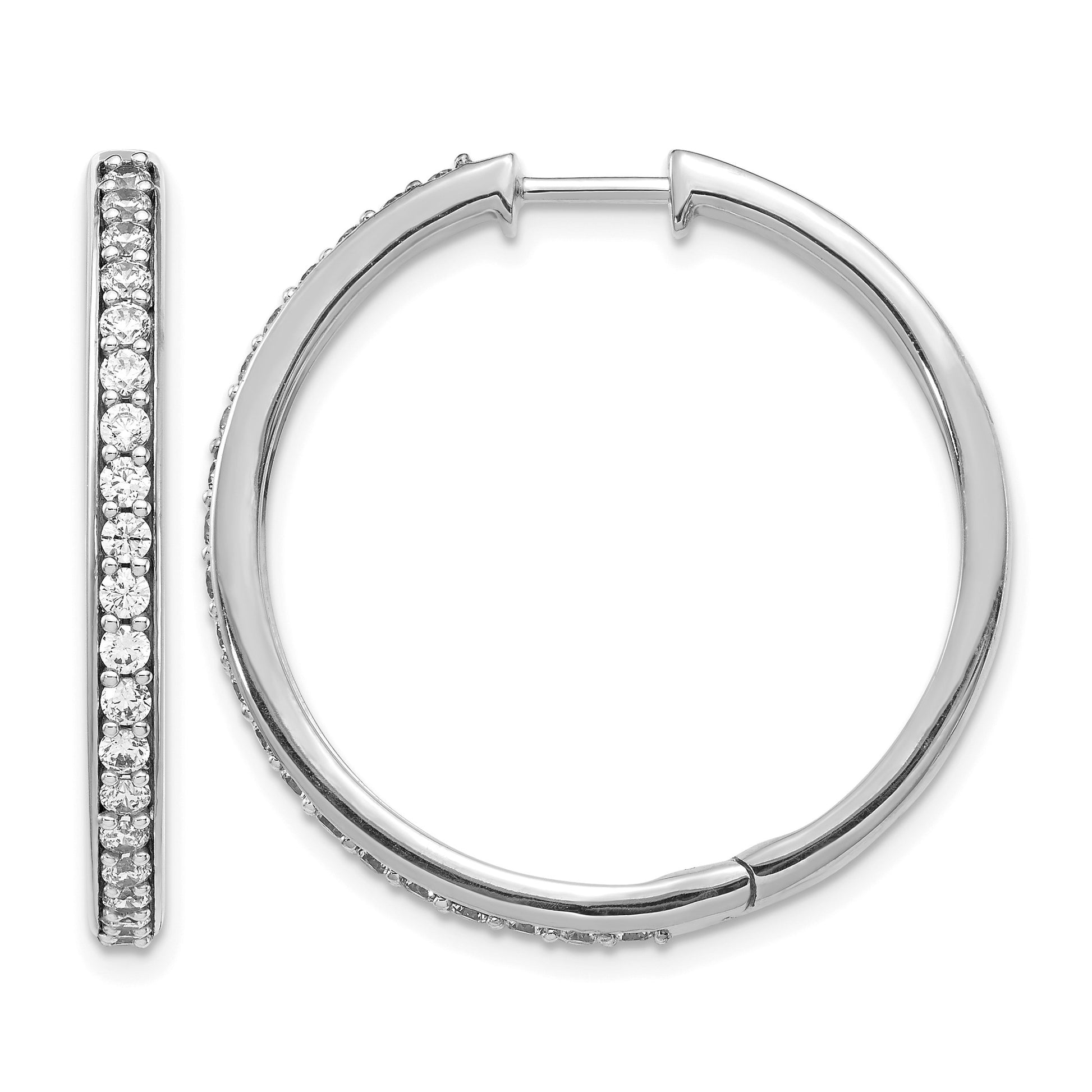 14k White Gold 1 carat Diamond Hinged Round Hoop Earrings