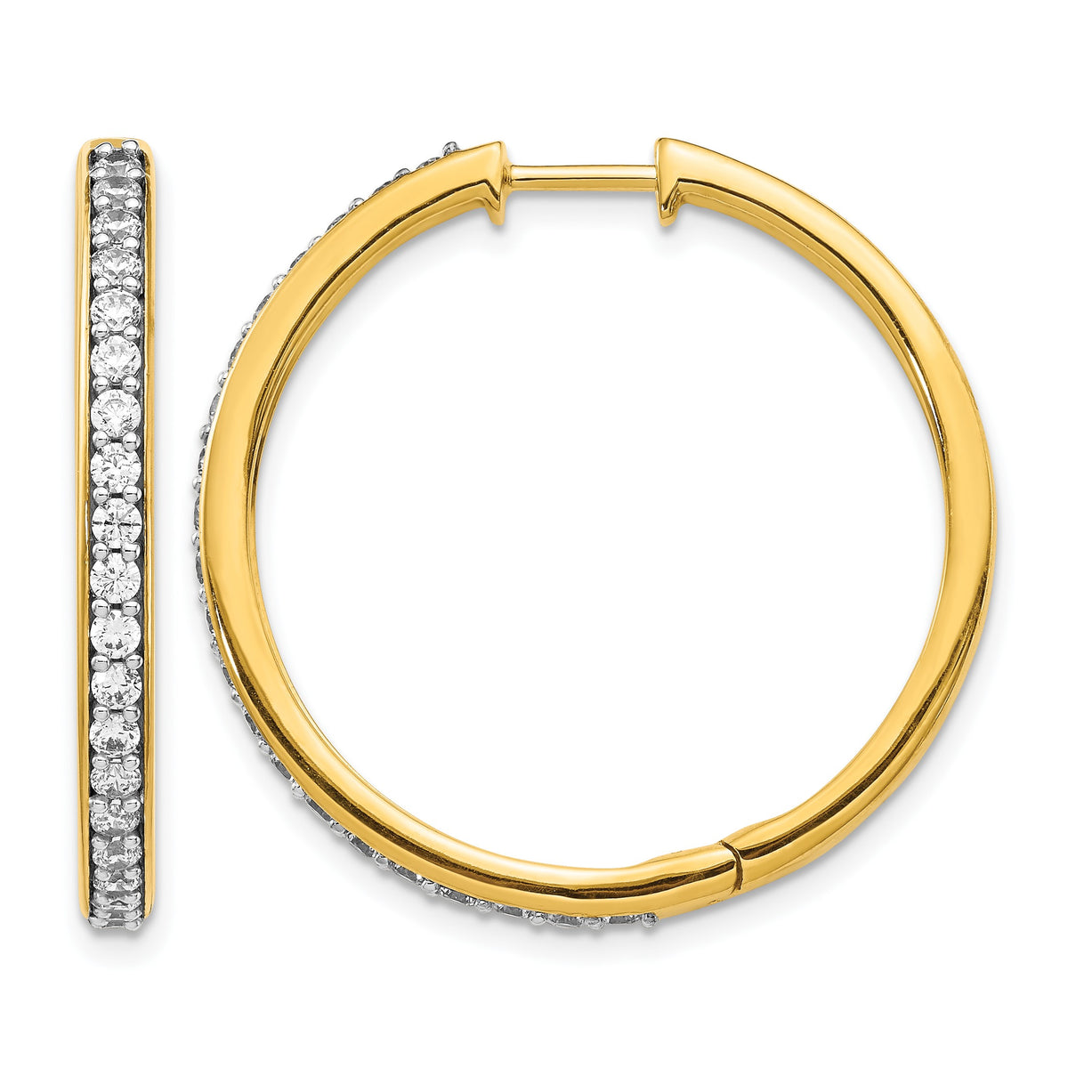 14k 1 carat Diamond Hinged Round Hoop Earrings