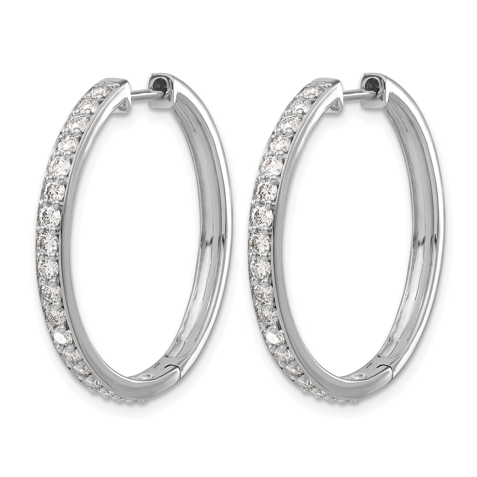 14k White Gold 1.25 carat Diamond Hinged Round Hoop Earrings