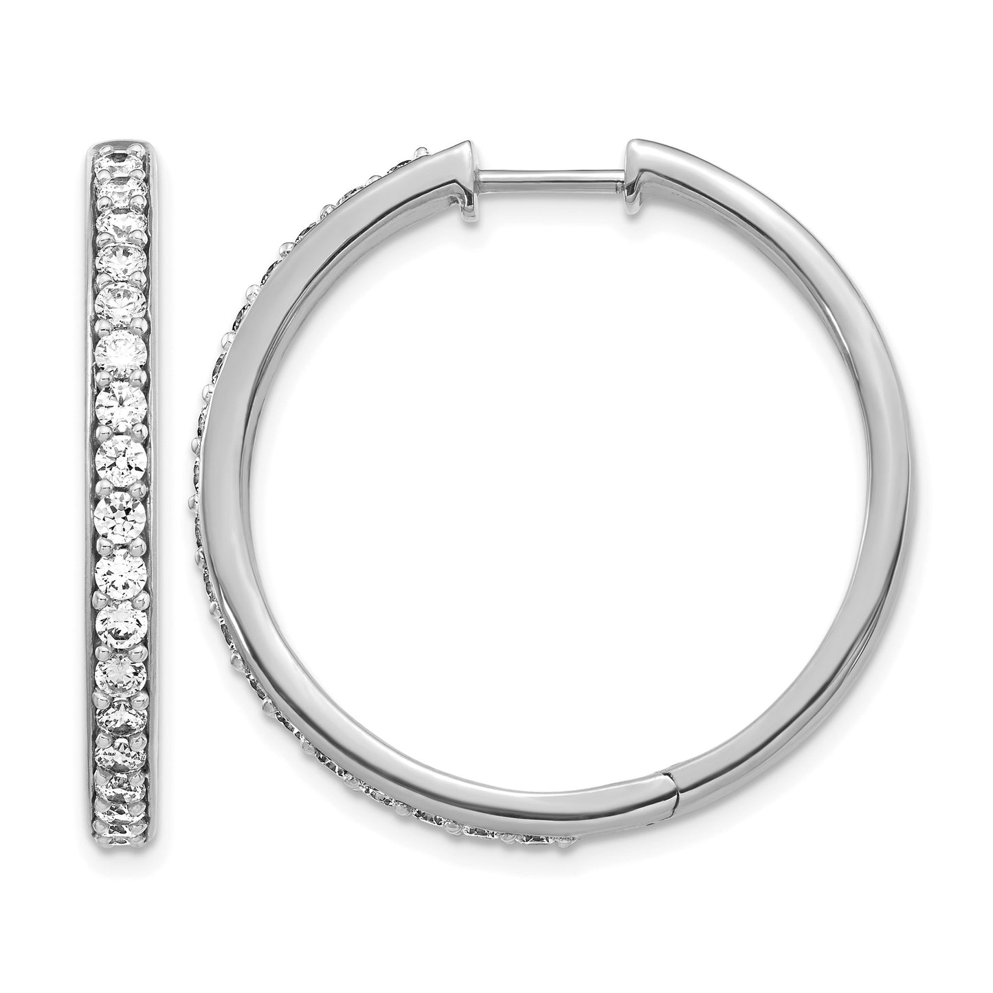 14k White Gold 1.25 carat Diamond Hinged Round Hoop Earrings
