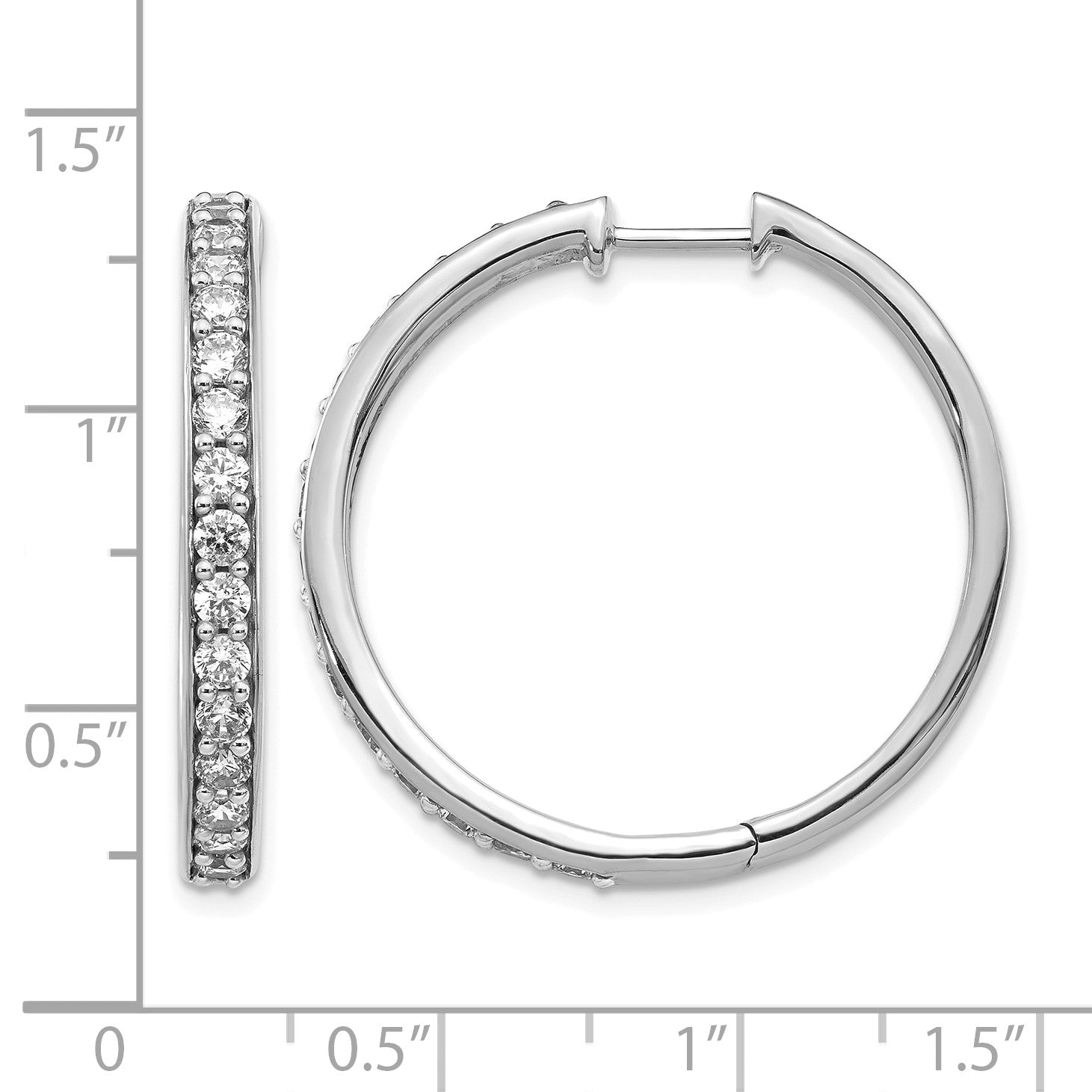14k White Gold 1.5 carat Diamond Hinged Round Hoop Earrings
