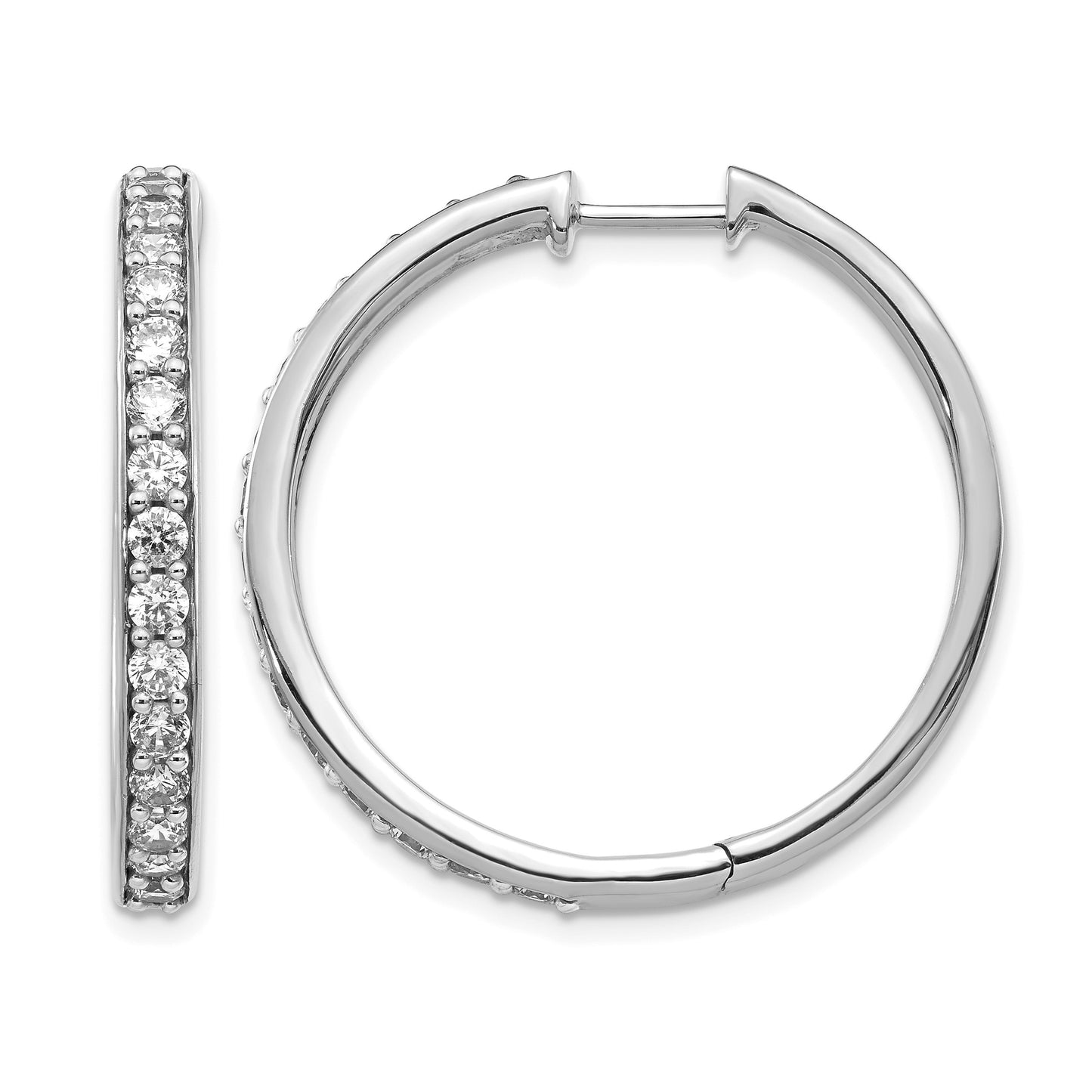 14k White Gold 1.5 carat Diamond Hinged Round Hoop Earrings