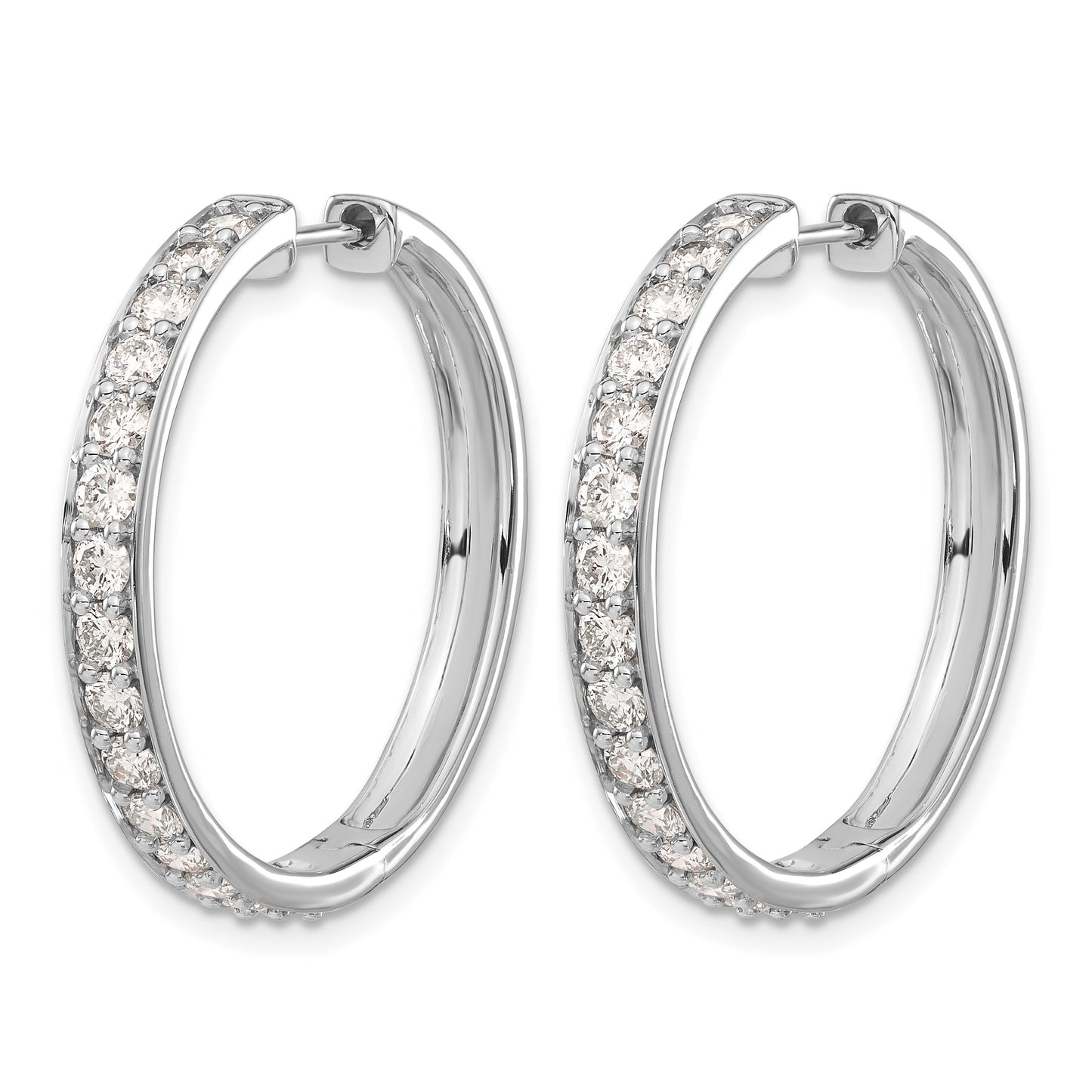 14k White Gold 2 carat Diamond Hinged Round Hoop Earrings