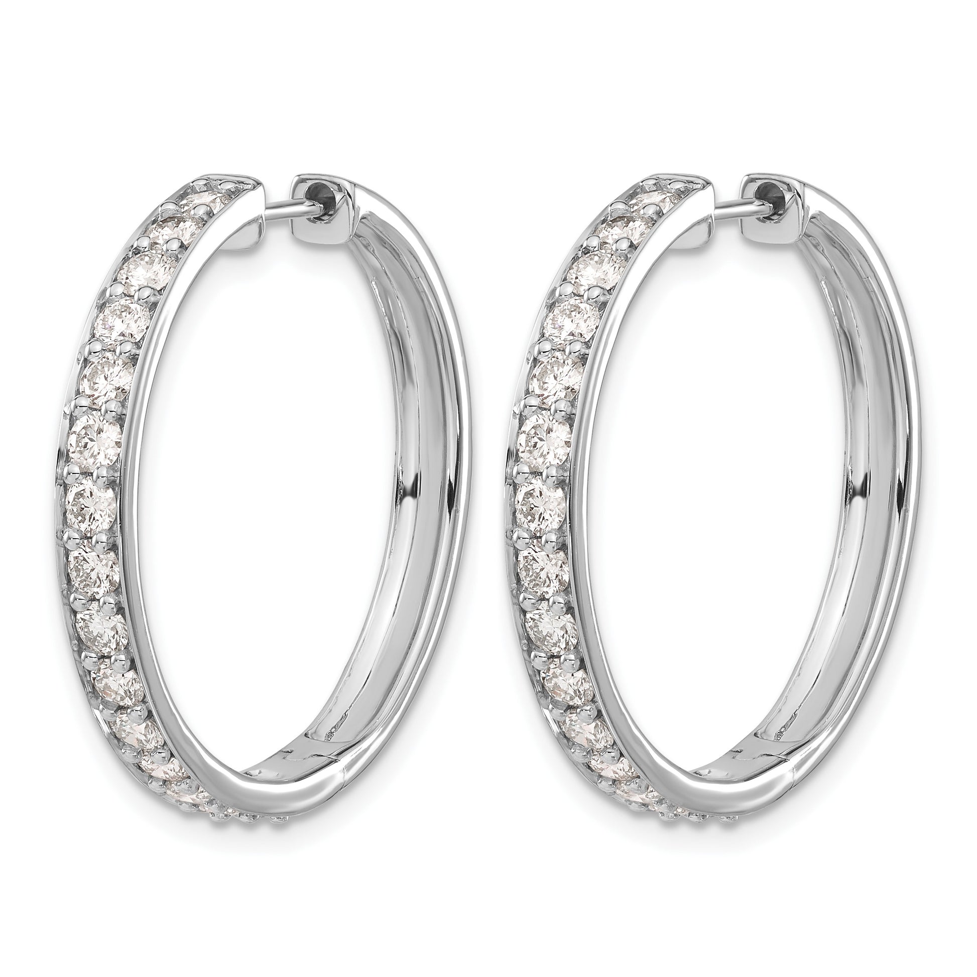 14k White Gold 2 carat Diamond Hinged Round Hoop Earrings