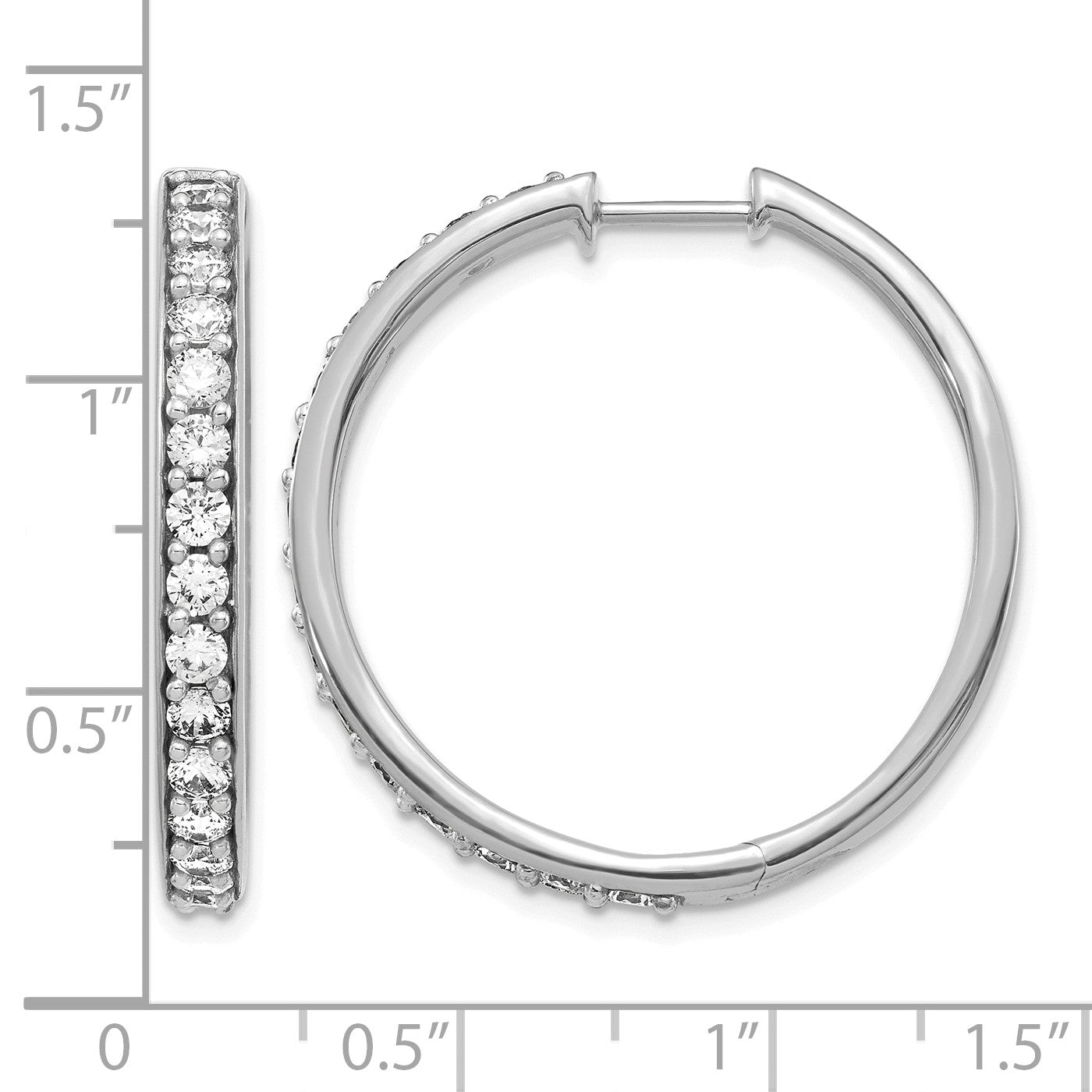 14k White Gold 2 carat Diamond Hinged Round Hoop Earrings