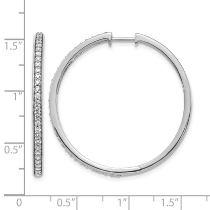 14k White Gold 3/4 carat Diamond Hinged Round Hoop Earrings