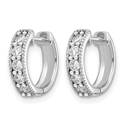 14k White Gold 1/3 carat Diamond Milgrain Hinged Hoop Earrings