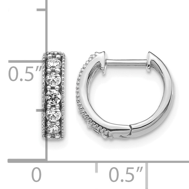 14k White Gold 1/3 carat Diamond Milgrain Hinged Hoop Earrings