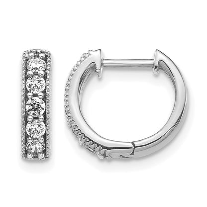 14k White Gold 1/3 carat Diamond Milgrain Hinged Hoop Earrings