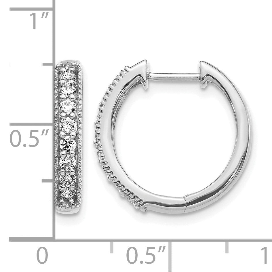 14k White Gold 3/8 carat Diamond Milgrain Hinged Hoop Earrings