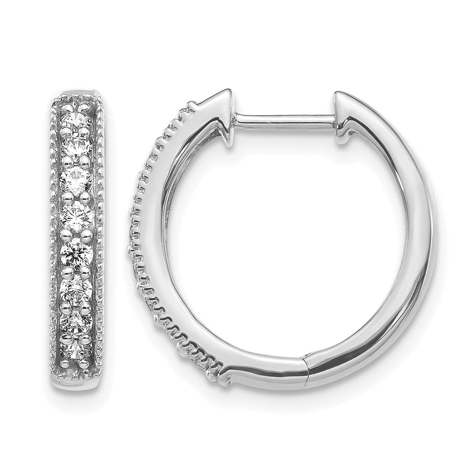 14k White Gold 3/8 carat Diamond Milgrain Hinged Hoop Earrings