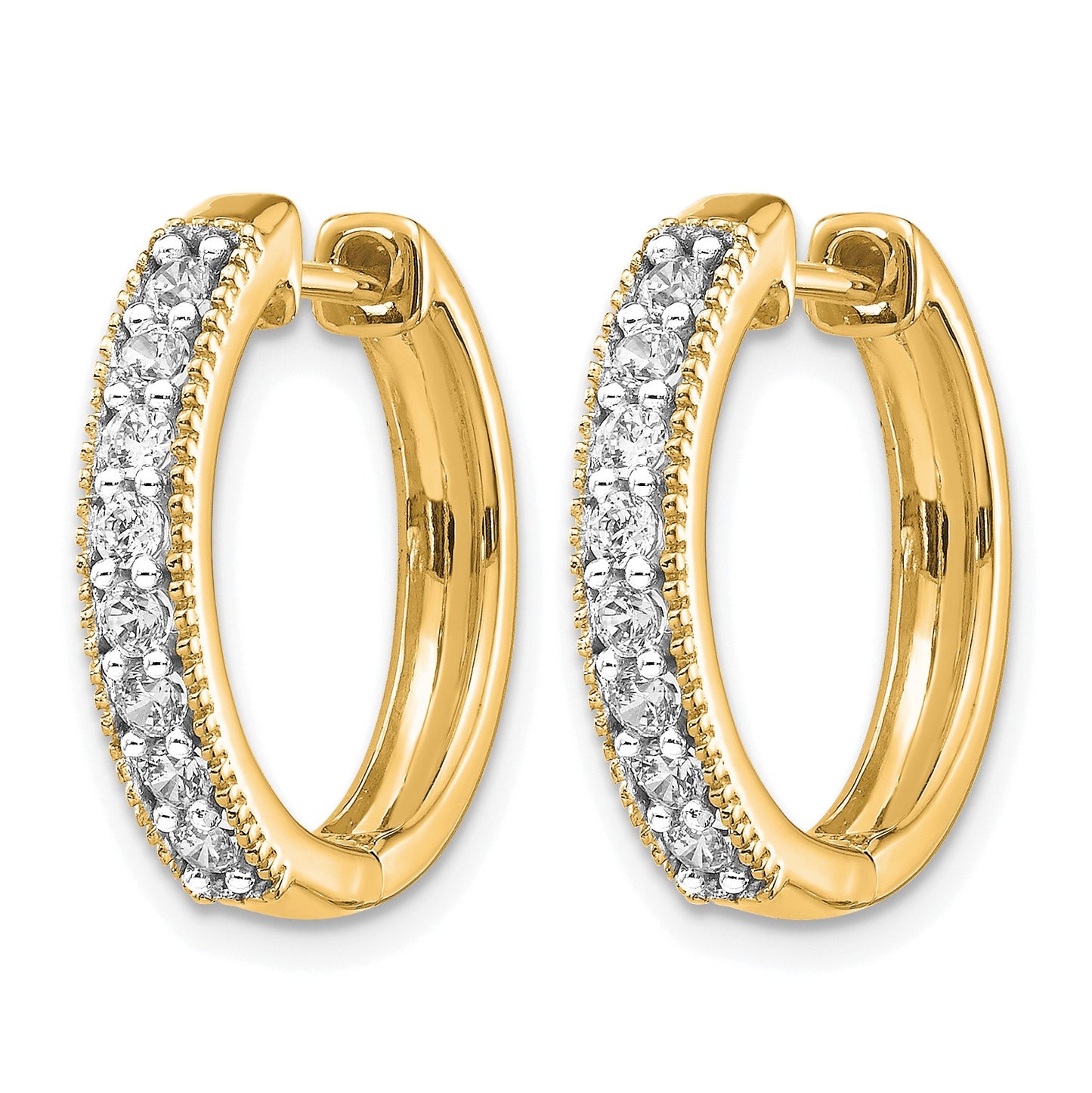 14k 3/8 carat Diamond Milgrain Hinged Hoop Earrings