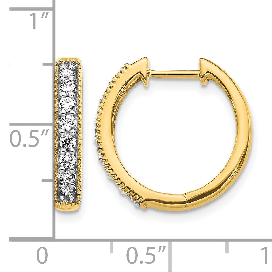 14k 3/8 carat Diamond Milgrain Hinged Hoop Earrings