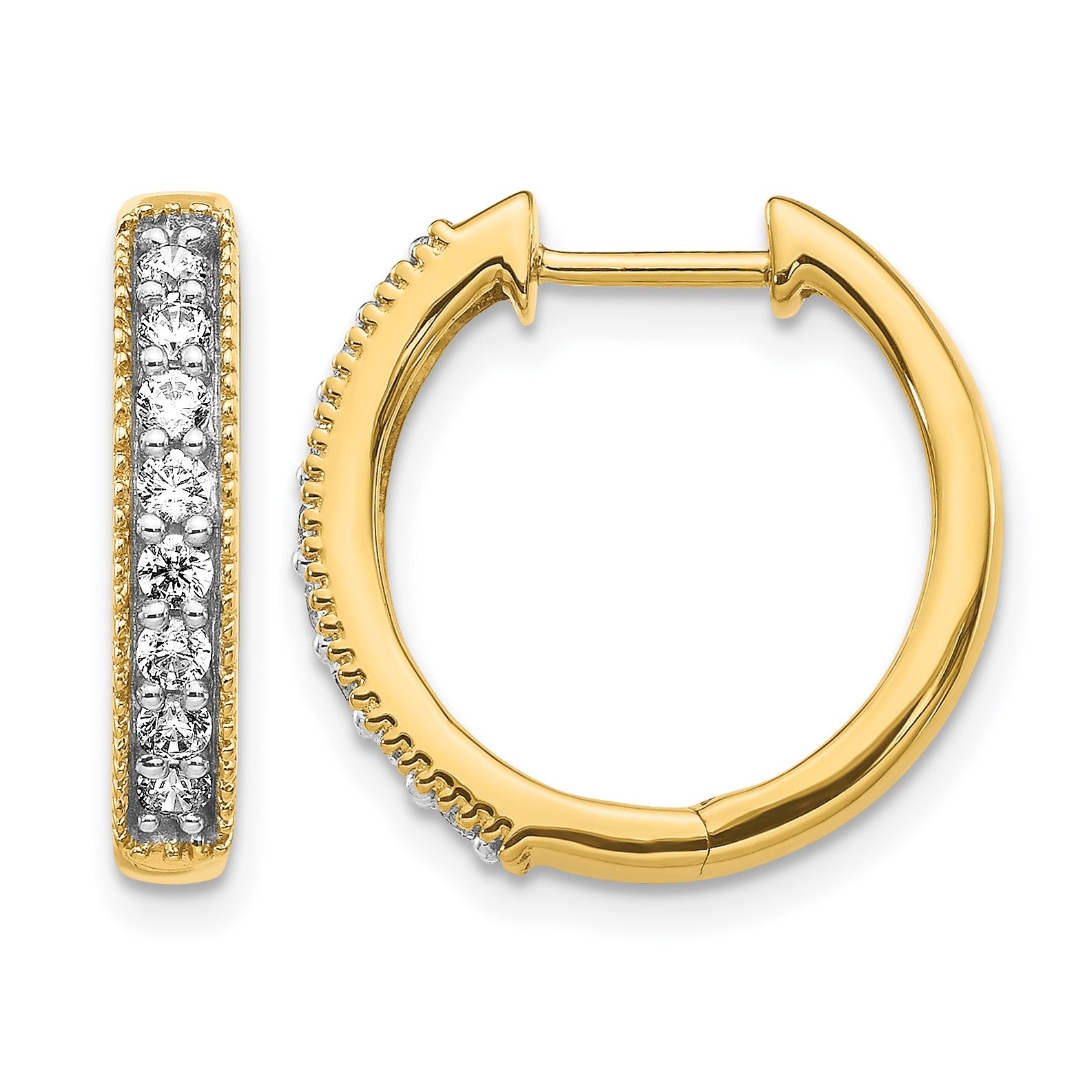 14k 3/8 carat Diamond Milgrain Hinged Hoop Earrings