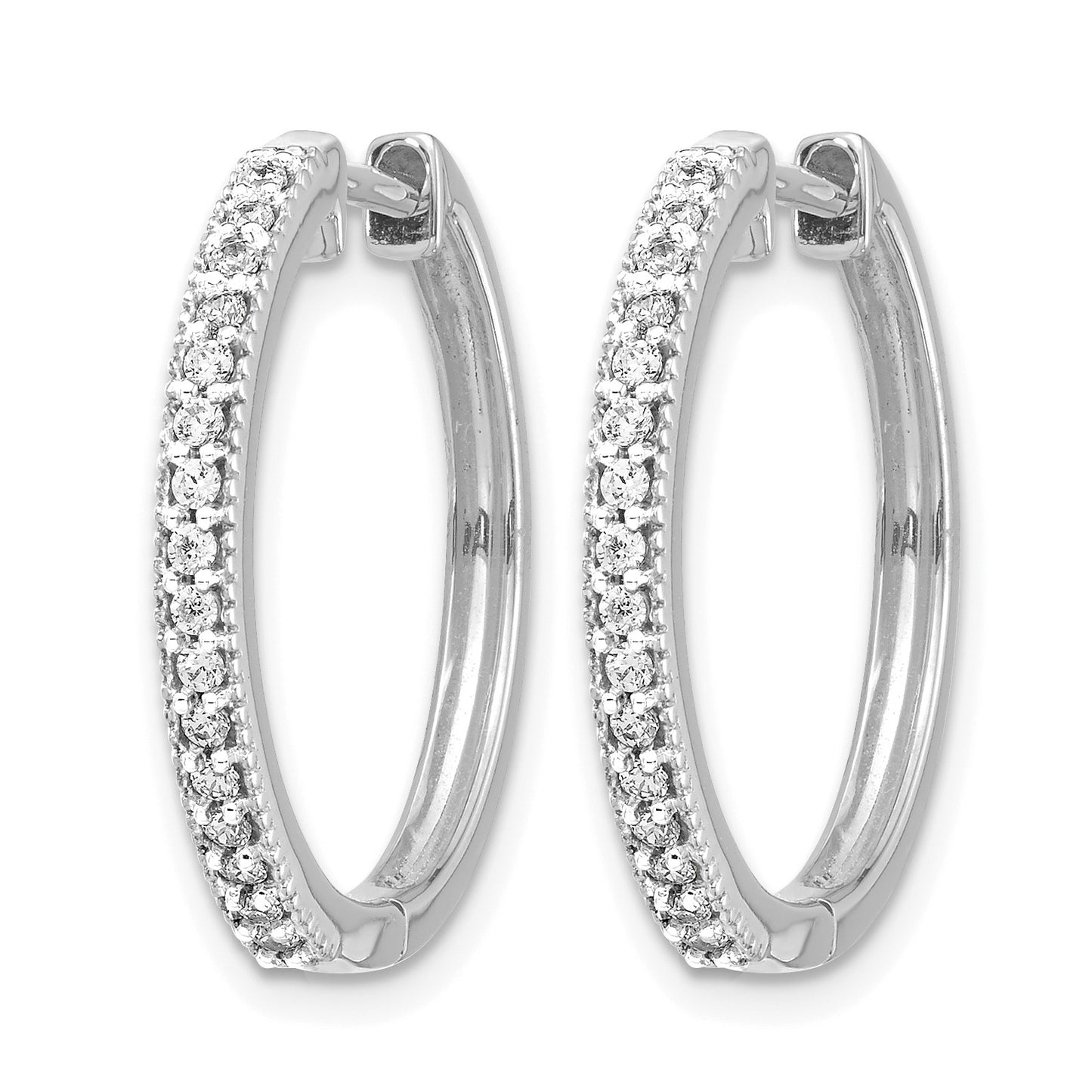 14k White Gold 1/4 carat Diamond Milgrain Hinged Hoop Earrings