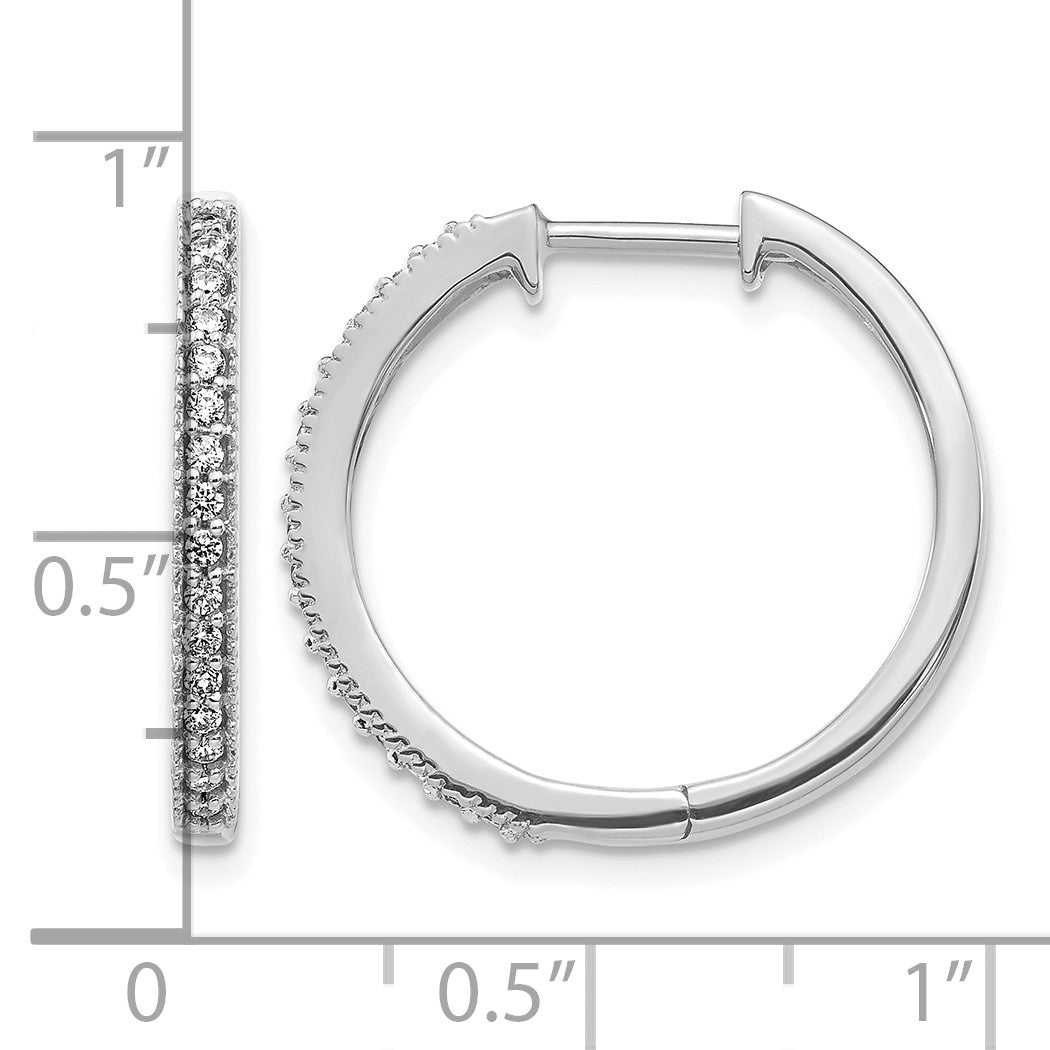 14k White Gold 1/4 carat Diamond Milgrain Hinged Hoop Earrings