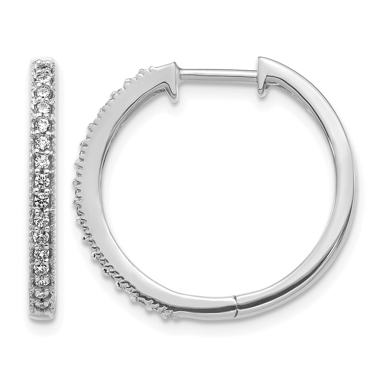 14k White Gold 1/4 carat Diamond Milgrain Hinged Hoop Earrings