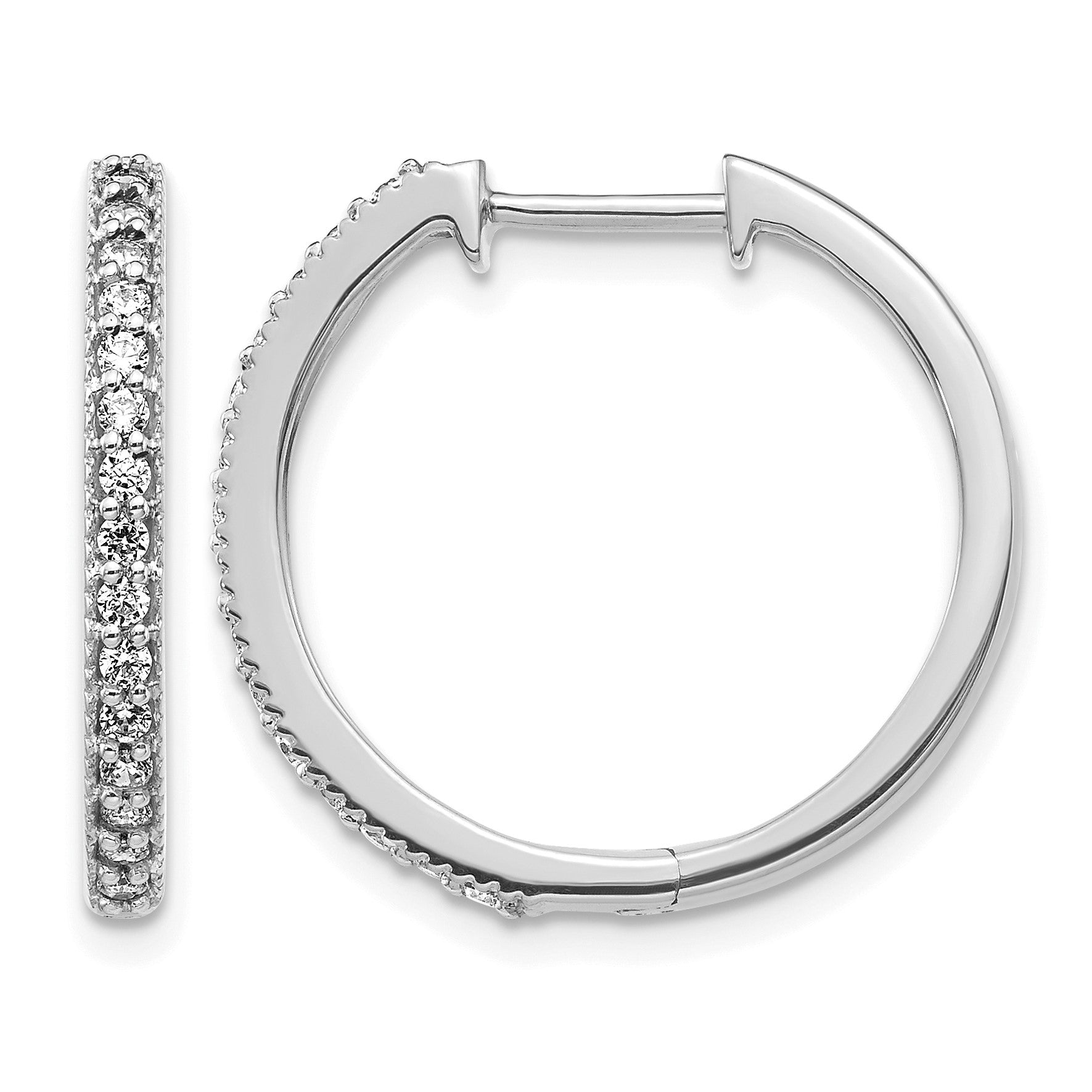 14k White Gold 1/3 carat Diamond Milgrain Hinged Hoop Earrings