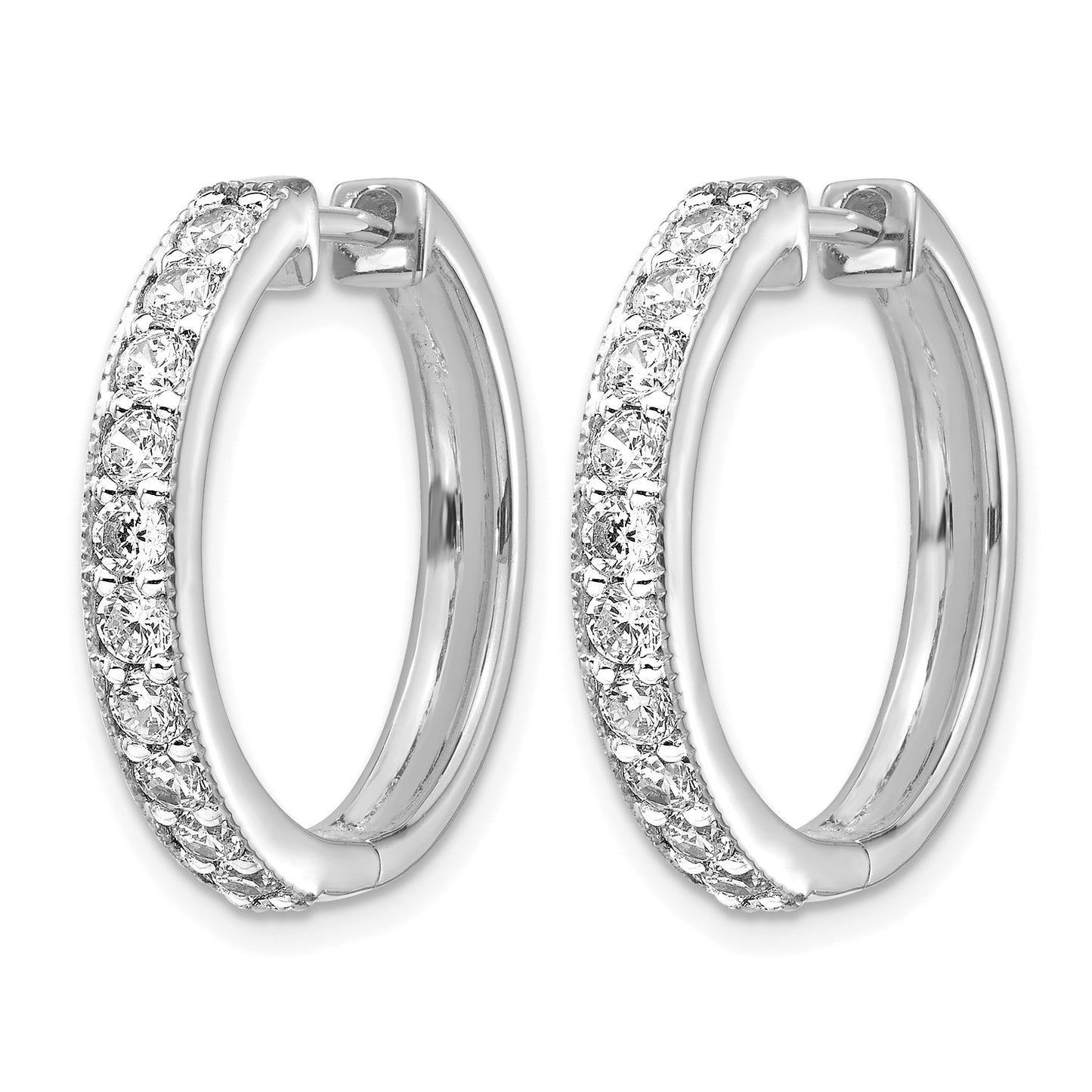 14k White Gold 1 carat Diamond Milgrain Hinged Hoop Earrings