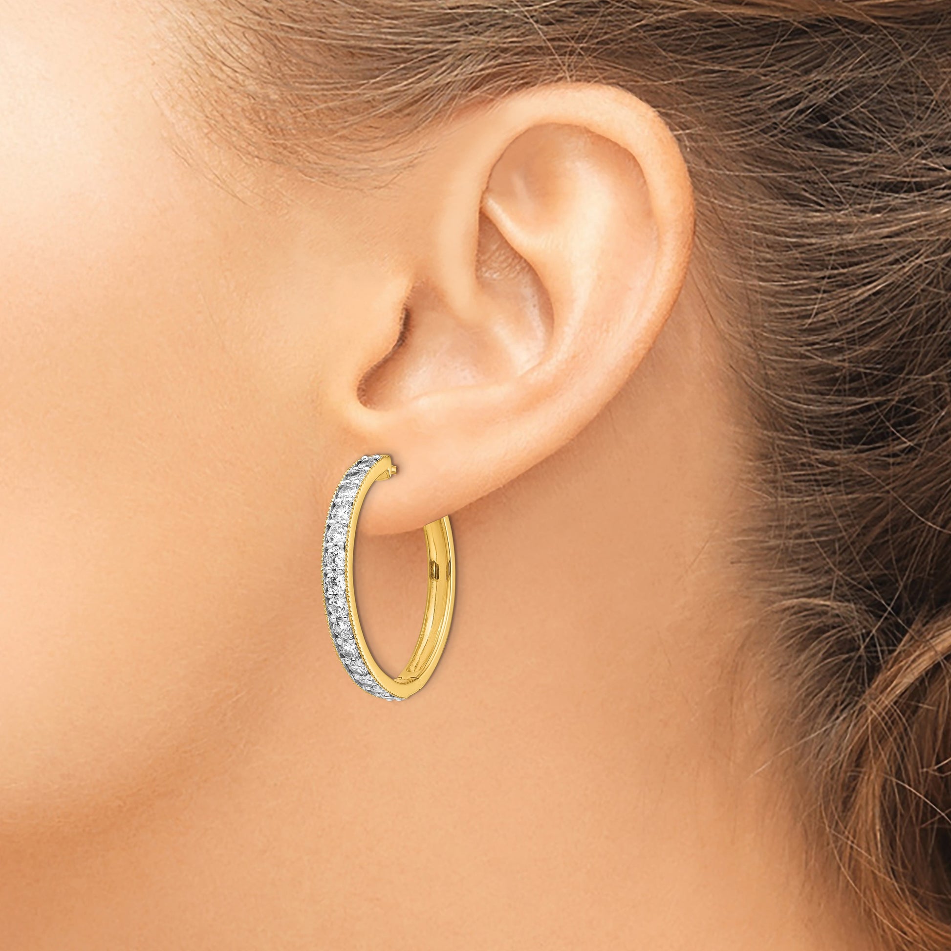 14k 2 carat Diamond Milgrain Hinged Hoop Earrings