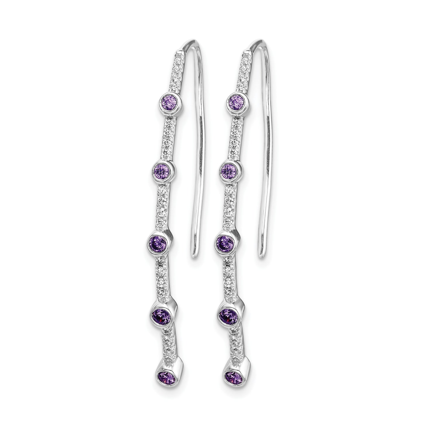 14k White Gold 1/5 carat Diamond and Round Amethyst Threader Earrings
