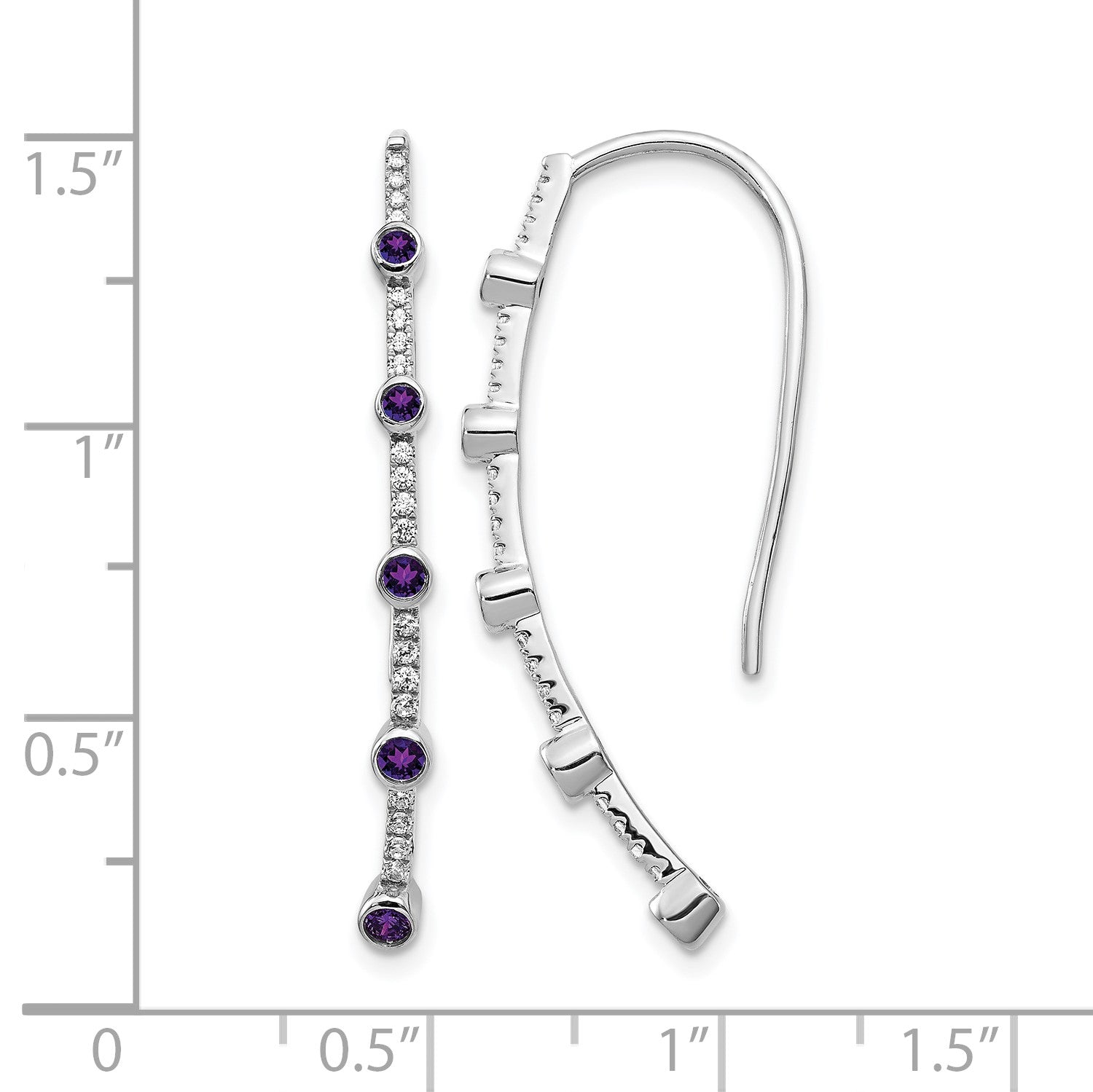14k White Gold 1/5 carat Diamond and Round Amethyst Threader Earrings
