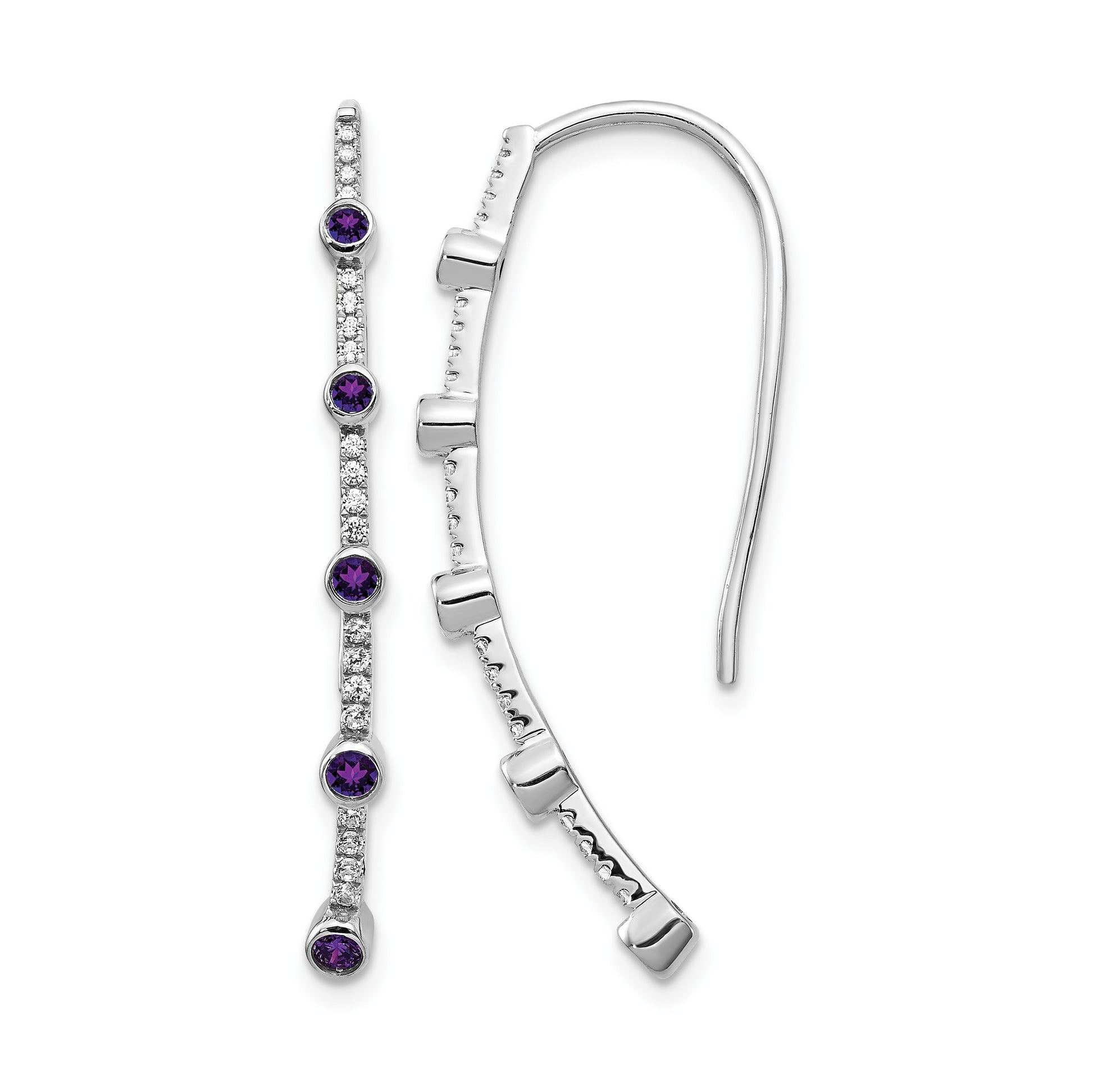14k White Gold 1/5 carat Diamond and Round Amethyst Threader Earrings
