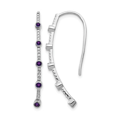 14k White Gold 1/5 carat Diamond and Round Amethyst Threader Earrings