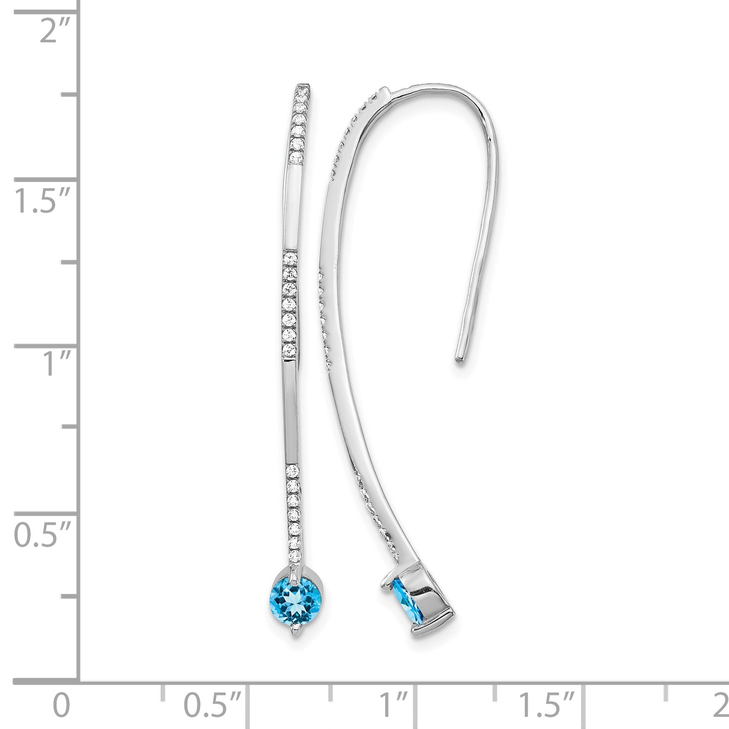 14k White Gold 1/5 carat Diamond and Round Blue Topaz Threader Earrings