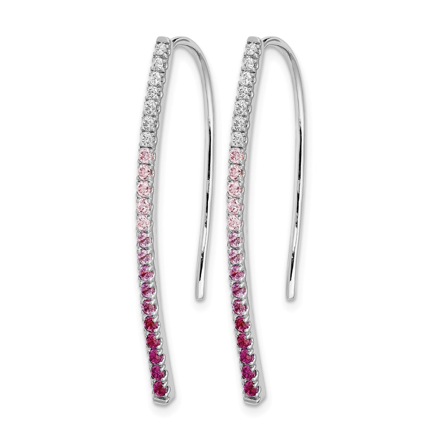 14k White Gold Ombre Pink Sapphire and Diamond Drop Wire Earrings