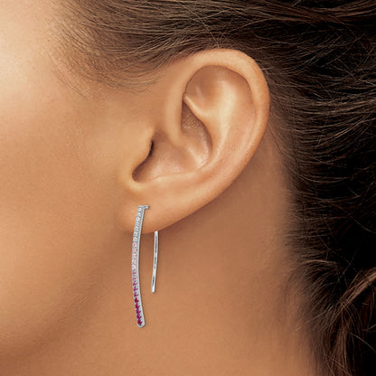 14k White Gold Ombre Pink Sapphire and Diamond Drop Wire Earrings