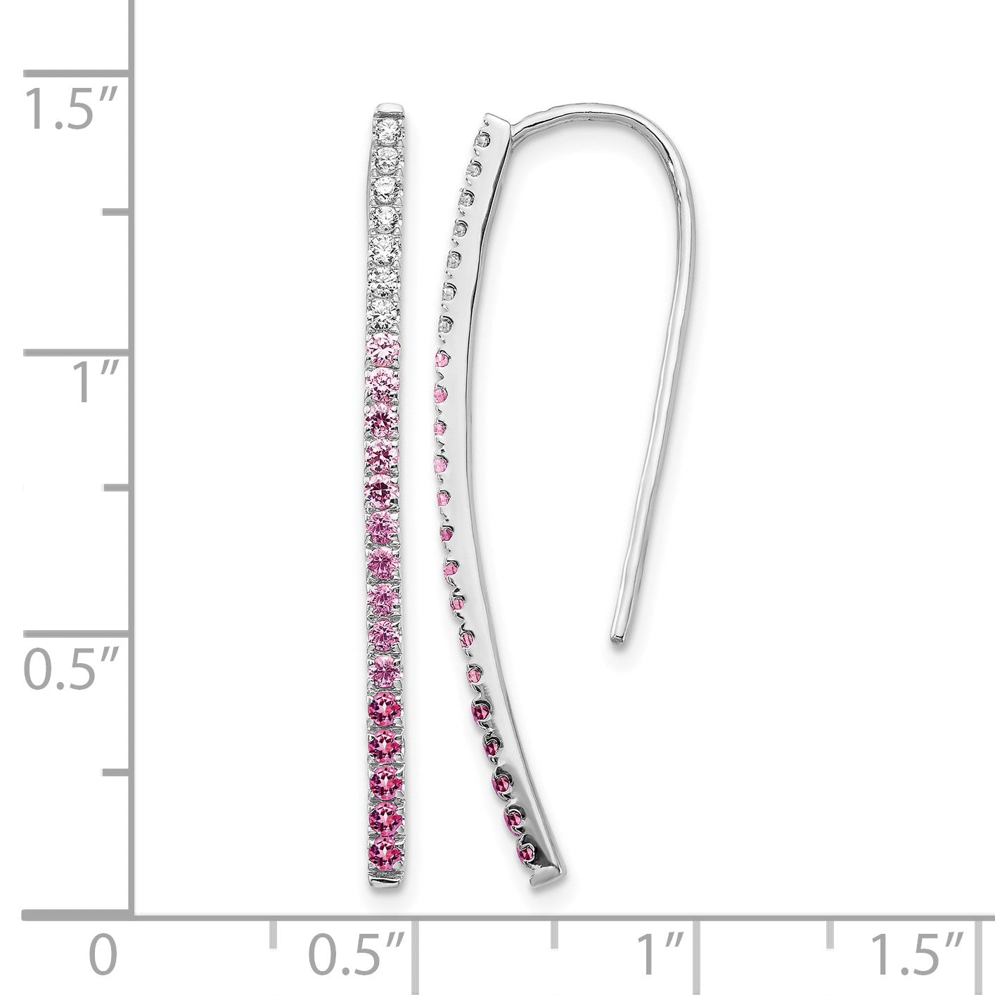14k White Gold Ombre Pink Sapphire and Diamond Drop Wire Earrings